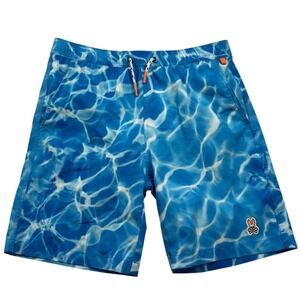 Psycho Bunny Swim Trunks Boys 18/20 Blue Water Ripple Pool Print Shorts